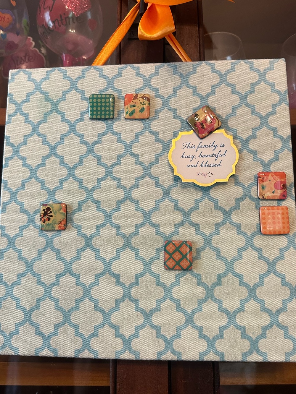 Blue Patterned Fabric Wall Decor Board with Decorative magnets